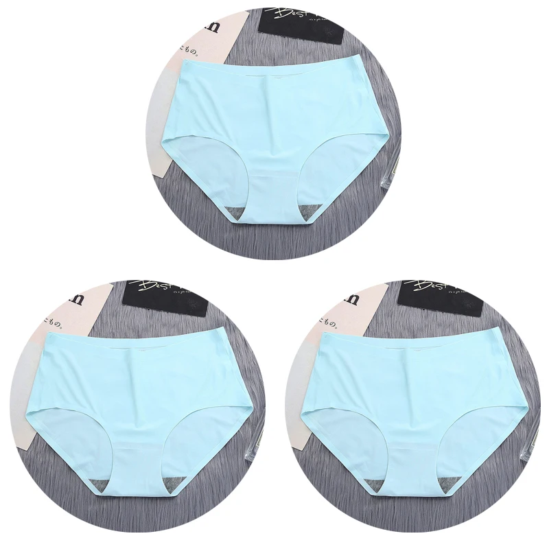 NK50-3BL-3PCS OLN женские трусики бесшовные, сексуальные стринги ледяные шелковистые Нижнее белье Женские одноцветные модные трусы со средней талией Горячая Распродажа - Цвет: NK50-3BL-3PCS