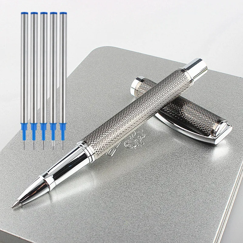 

Luxury High quality 865 Gray Business office 0.5MM nib Rollerball Pen And 5PCS Blue refill New School Supplies stationery