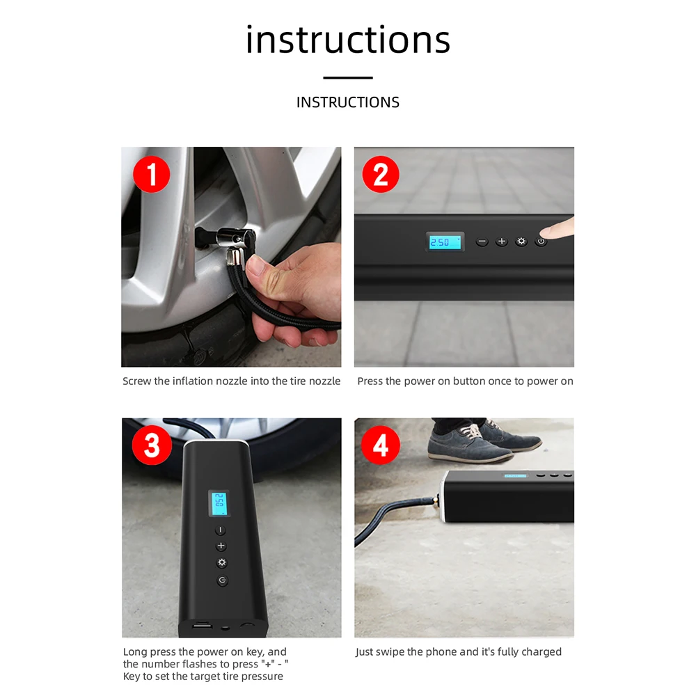 

Multi-function Car Air Compressor 12V Tire Inflator Air Pump 150 PSI Auto Air Pump lighting tire pressure measurement inflatable