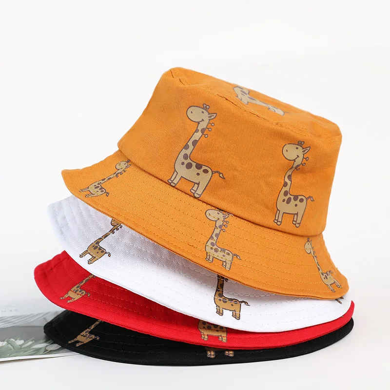 

New Kids Bucket Hat Cartoon Animal Giraffe Children Cap for Boys Girls 4 To 8 Years Old Yellow White Black Red