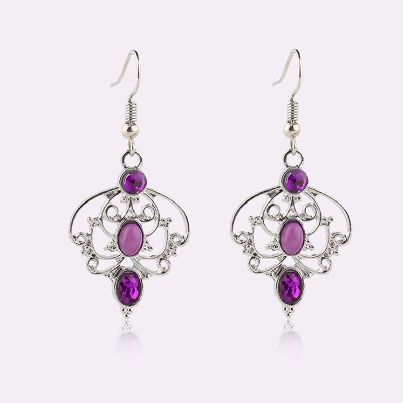 

Lady's Exquisite Wedding Party Jewelry Dangler Earrings Vintage Purple Crystal Hollow Out Earrings Fashion Petal Drop Earring