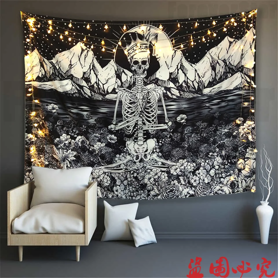

Skull Meditation Trippy Tapestry Wall Hanging Home Room Decor Carpet Boho Lil Cat Peep Astrology Hippie Witchcraft Tapiz Mandala