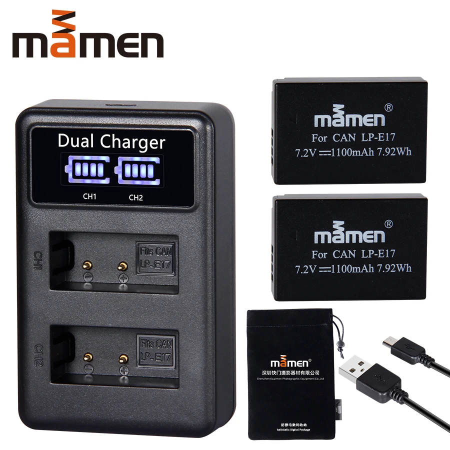 Mamen 2 шт. LP-E17 LPE17 LP E17 цифровой батарейный блок+ USB ЖК-дисплей двойной Зарядное устройство для цифровой однообъективной зеркальной камеры Canon EOS M3 M5 M6 поцелуй X8i 750D 760D T6i T6s 800D