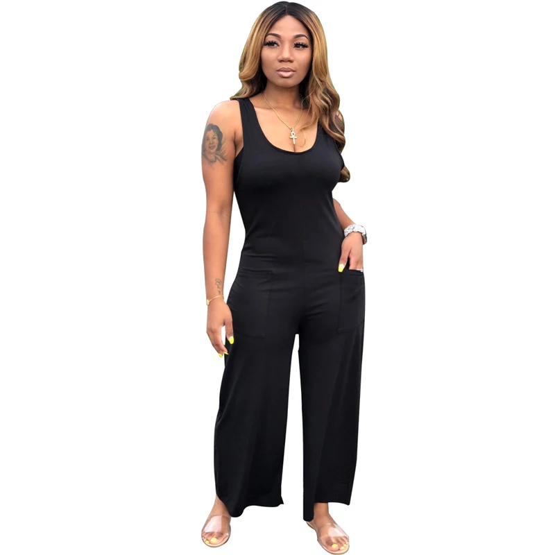

Rompers 2020 Summer New Fashion Women Casual Loose Jumpsuit Solid Color Sleeveless Wide Leg Playsuit Trousers Overalls Plus Size