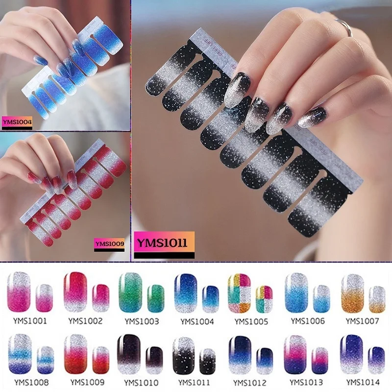 

LADY KINDOM Glitter Gradient Full Cover Nail Polish Sticker Waterproof Long Lasting Nail Strips Eco-friendly Nail Decals Sticker