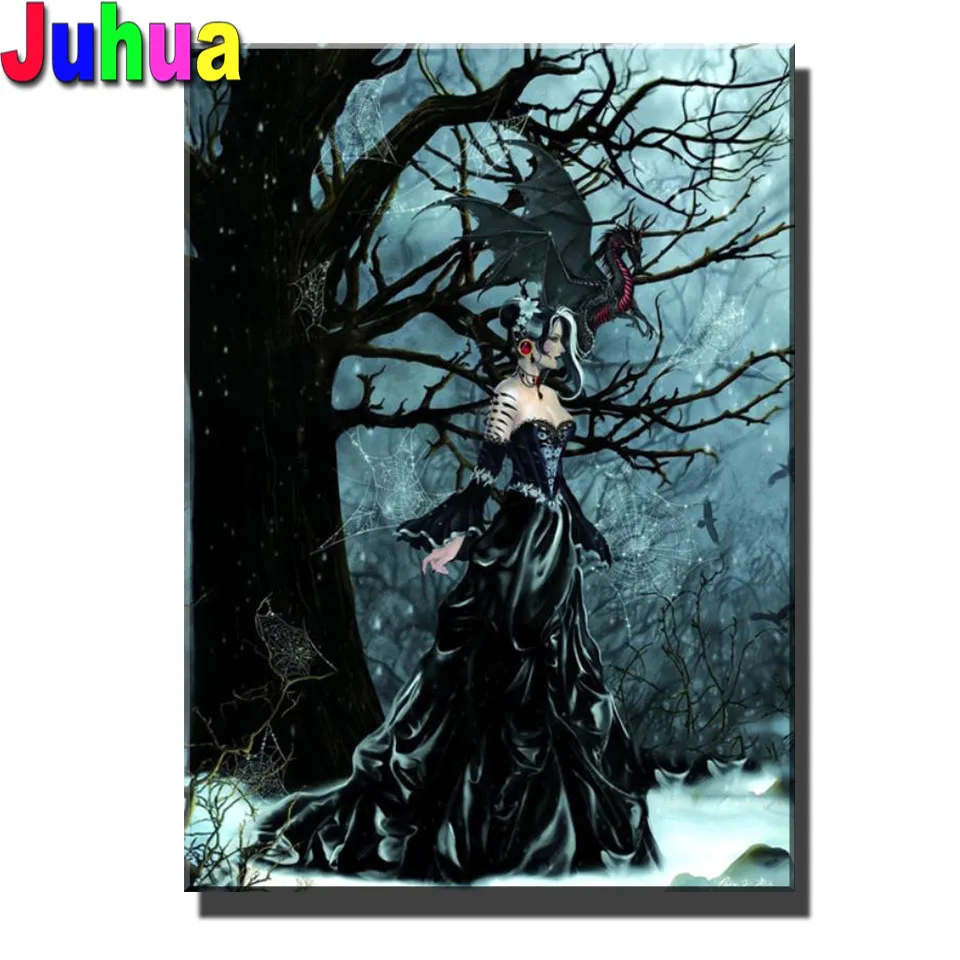 

Алмазная мозаика, полная Готическая фантазия, искусство, темнота, дракон, фея, вышивка, алмазная живопись, портрет, абстрактная алмазная жив...