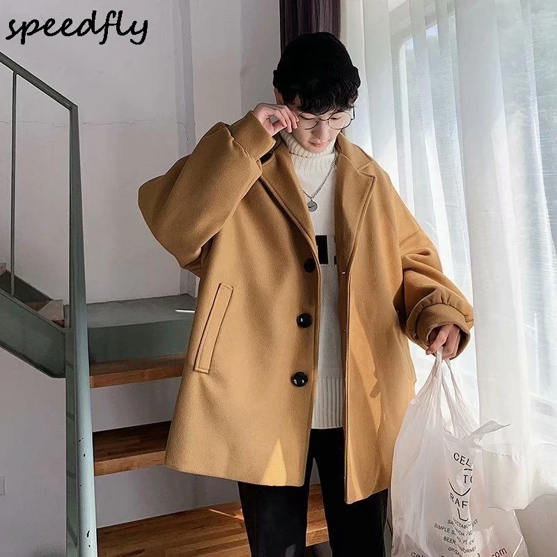 

2021 New Men Autumn Winter Jackets Long Solid Color Single-breasted Trench Coat Male Loose Casual Korea Style Clothing