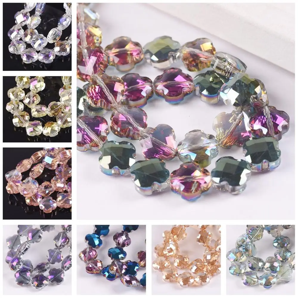 10pcs 12mm Flower Clover Shape Faceted Crystal Glass Loose Spacer Beads for Jewelry Making DIY Crafts