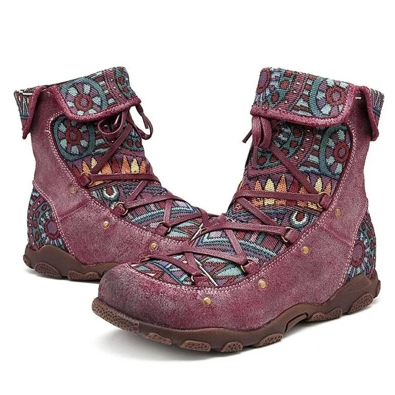 Новинка женские повседневные жаккардовые ботильоны в стиле ретро с круглым