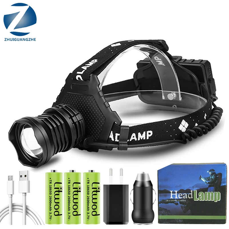 

The Most Powerful XHP160 Led Headlamp New Arrive Headlight Zoomable Head Lamp Power bank 7800mAh 18650 Battery For Camping Light