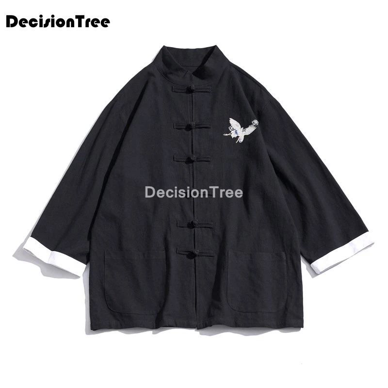 

2021 men cotton linen blouse t shirt chinese traditional clothes male retro hanfu tang suit streetwear tees tops kung fu shirt