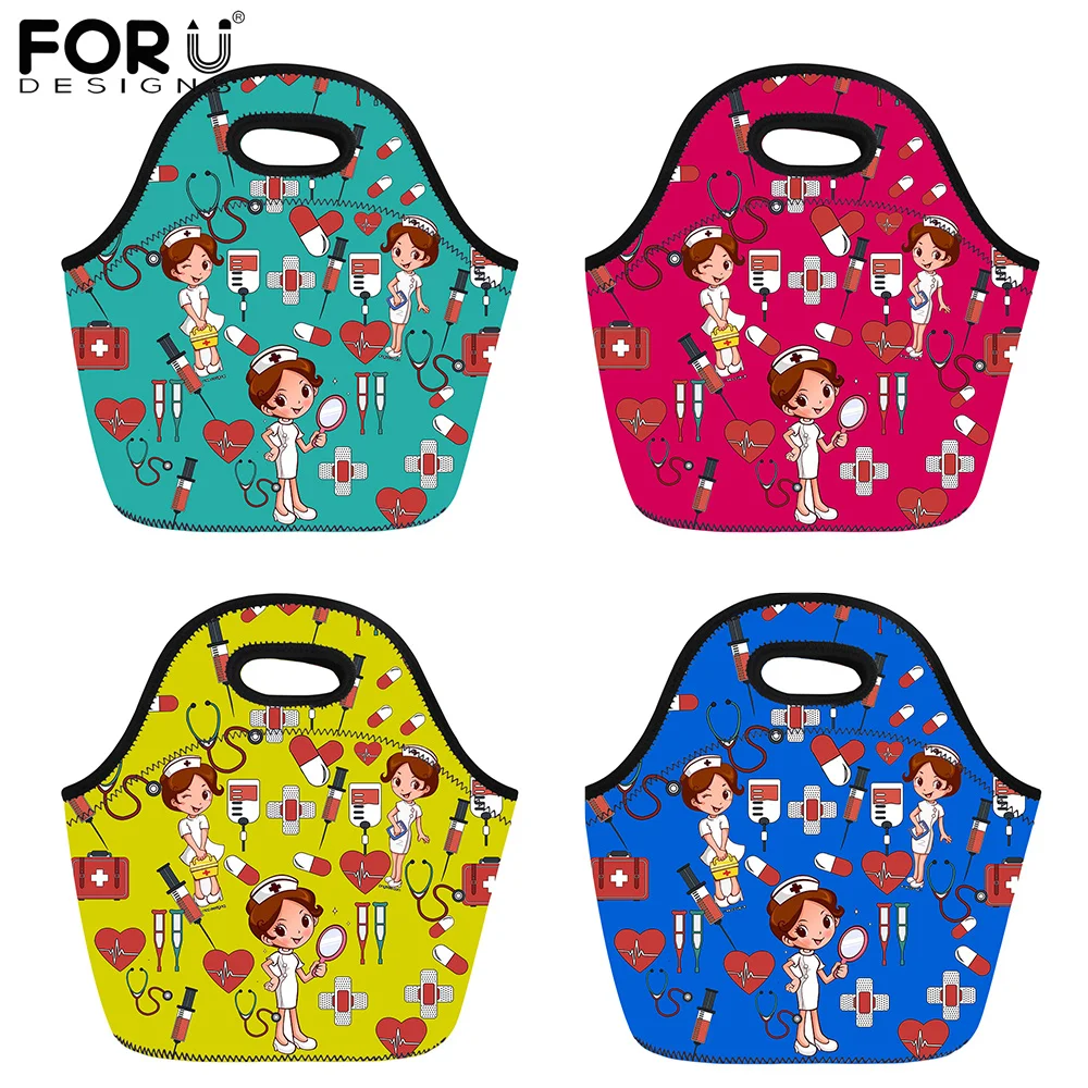 

Портативные Термосумки для обеда FORUDESIGNS для детей, милые медицинские медсестры, функциональная коробка для пикника, изолированная сумка-то...