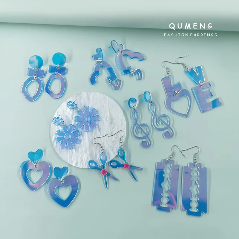 

2021 простые Прозрачные лазерные Красочные Цветочные ноты геометрические акриловые серьги для женщин милые Сменные очаровательные ювелирны...