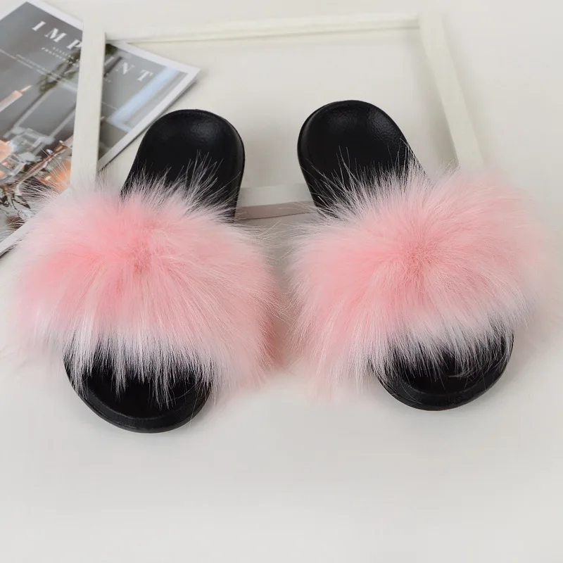 

Children's Slippers Imitation Fox Fur Grass Slippers Children's New Plush Slippers Imitation Raccoon Fur Non-slip Flip Flops