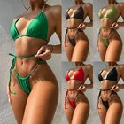 Комплект бикини женский из 2 предметов, пляжный комплект для плавания с украшением в виде бриллиантов, бандажный купальник с металлической цепочкой, бикини с перекрестными кисточками, комплект для плавания