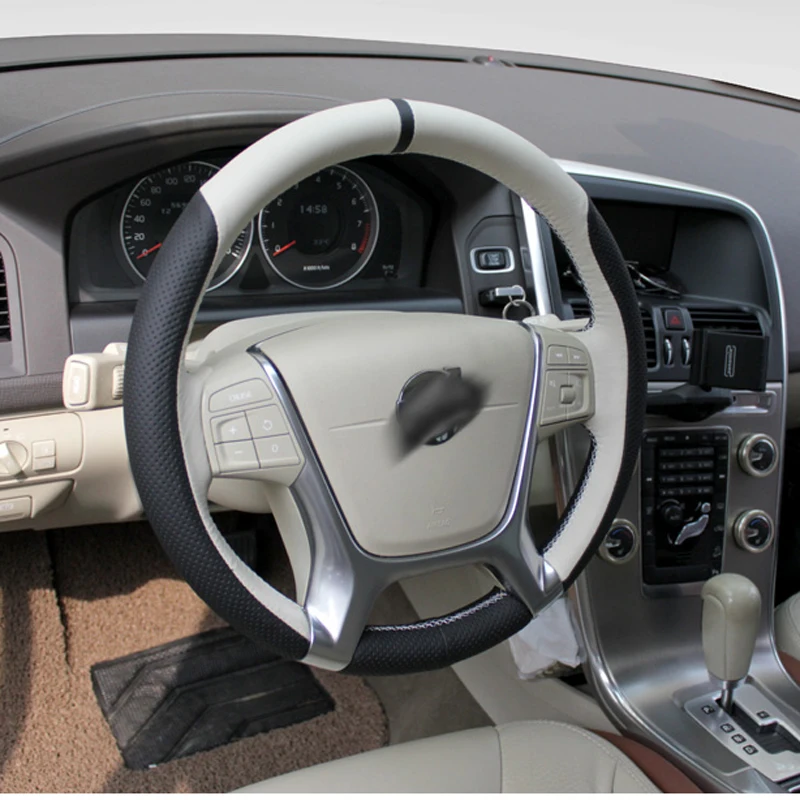 

Чехол для руля Volvo XC60, черный, белый, замшевый, кожаный