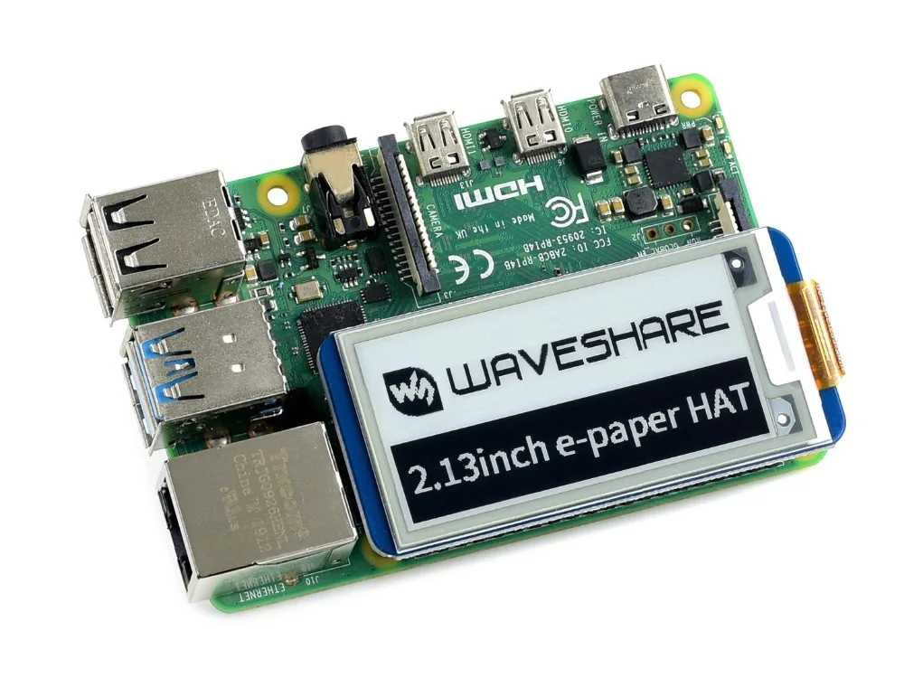 Waveshare 2,13 ''e-paper HAT, 250x122, 2,13 дюймовый E-Ink дисплей для RaspberryPi 2B/3B/Zero W, цвет: черный, белый, частичное обновление