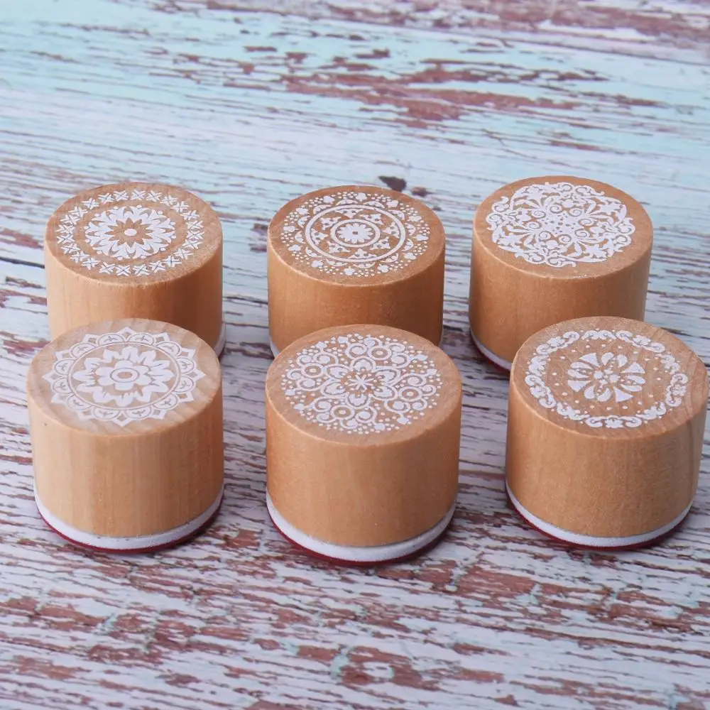 6 шт. деревянные штампы Мандала винтажные кружевные резиновые круглые свадебные