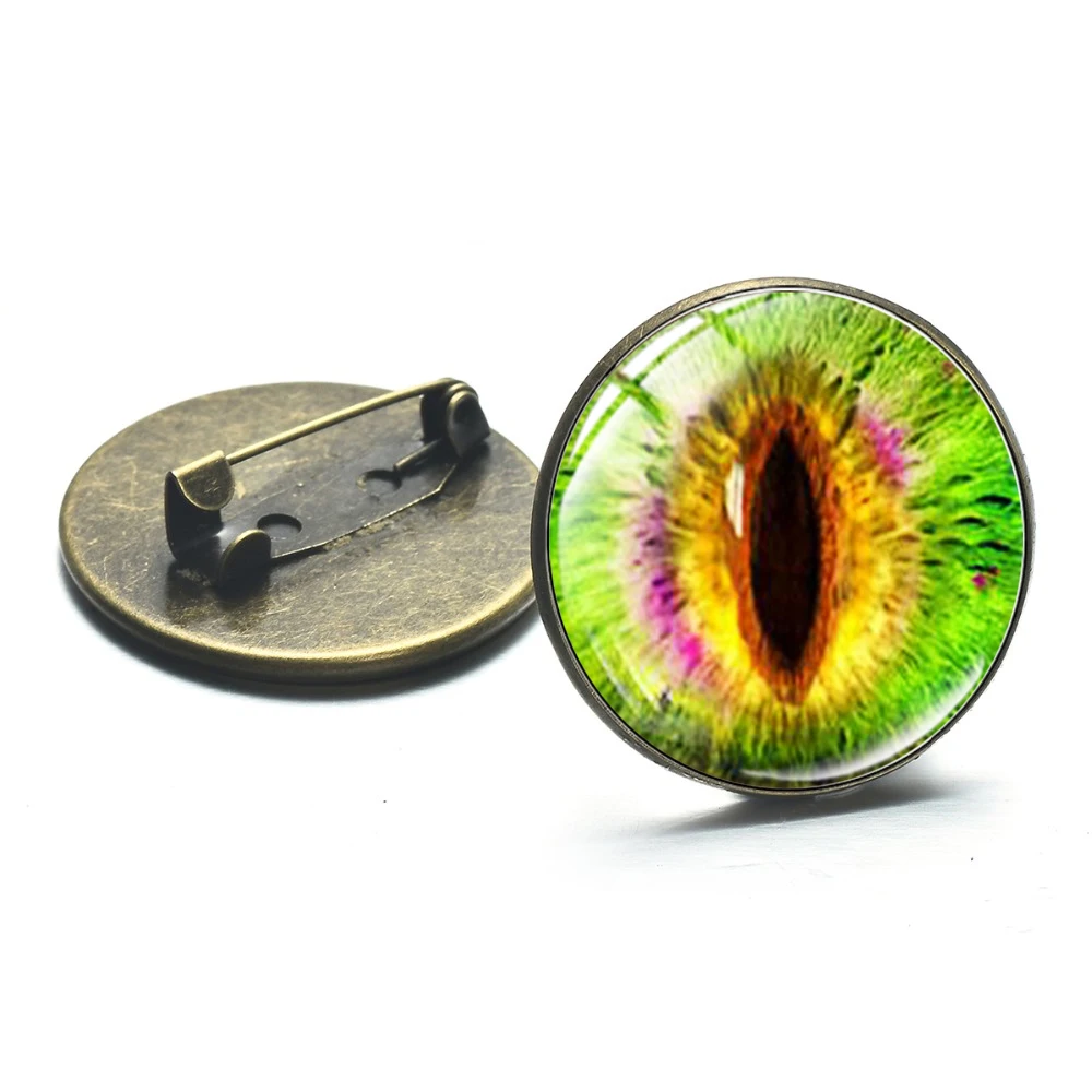 Wild Dragon Eye Glass Cabochon Metal Brooches Steampunk Animal Multicolor Eyes 3D Art Picture Lapel Pins Button Handmade Jewelry | Украшения