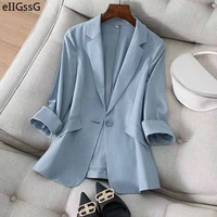 hot sale coats new spring summer women jacket 2021 chic plus size slim fit blazer femme elegant blue black button office suit