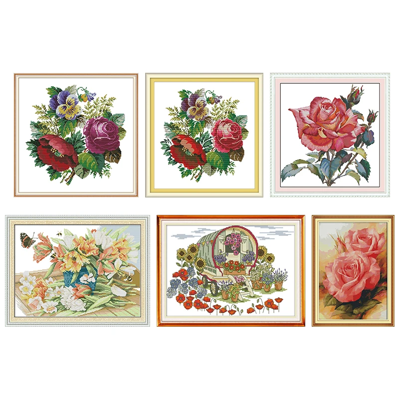 

Flower Car Cross Stitch Kit Counted Printed Canva 14CT 11CT DMC DIY Handwork Chinese Embroidery Needlework Sets Decor Paintings