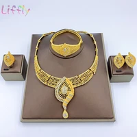 liffly indian fashion jewelry sets water drop necklace women bracelet gold earrings ring wedding bridal jewelry