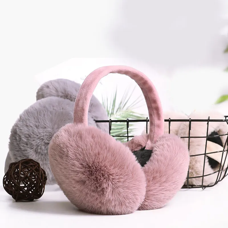 Однотонные теплые наушники из искусственного меха зимние милые складные