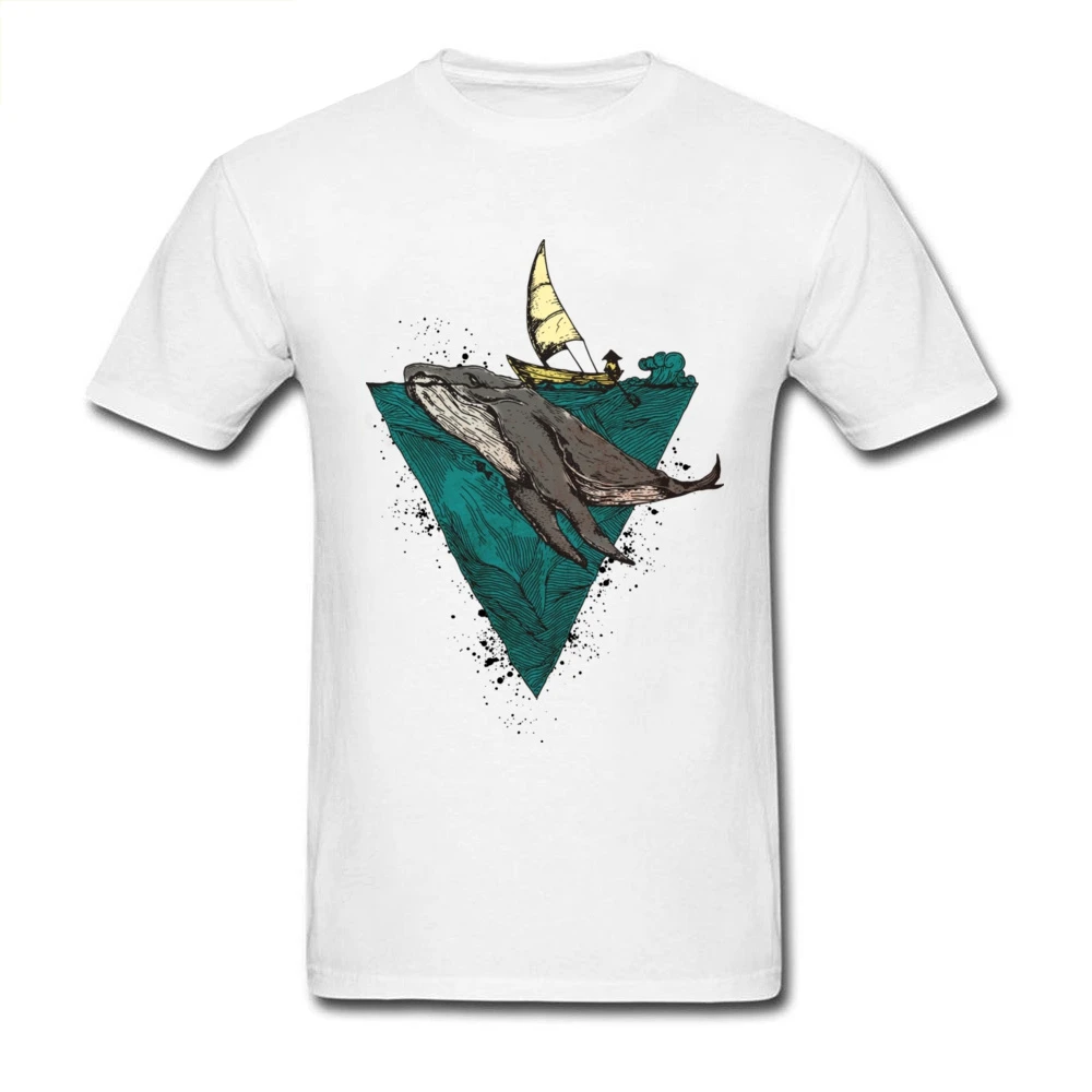 

New Listing Men T-shirt Whale Geometric Ink Painting Tee Shirt Awesome Cartoon Design Adult Tops Family White Clothing