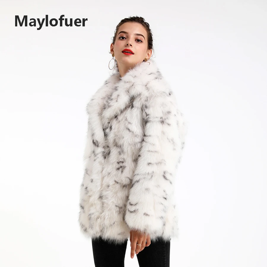 Maylofuer шуба из натурального Лисьего меха леопардовый узор натуральный Лисий мех куртки большой воротник Мода темперамент женщин теплый мех пальто