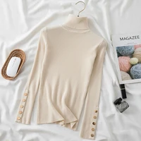 2021 winter pullovers knitted sweater women turtleneck button long sleeve solid basic all match korean style jumper mujer tops