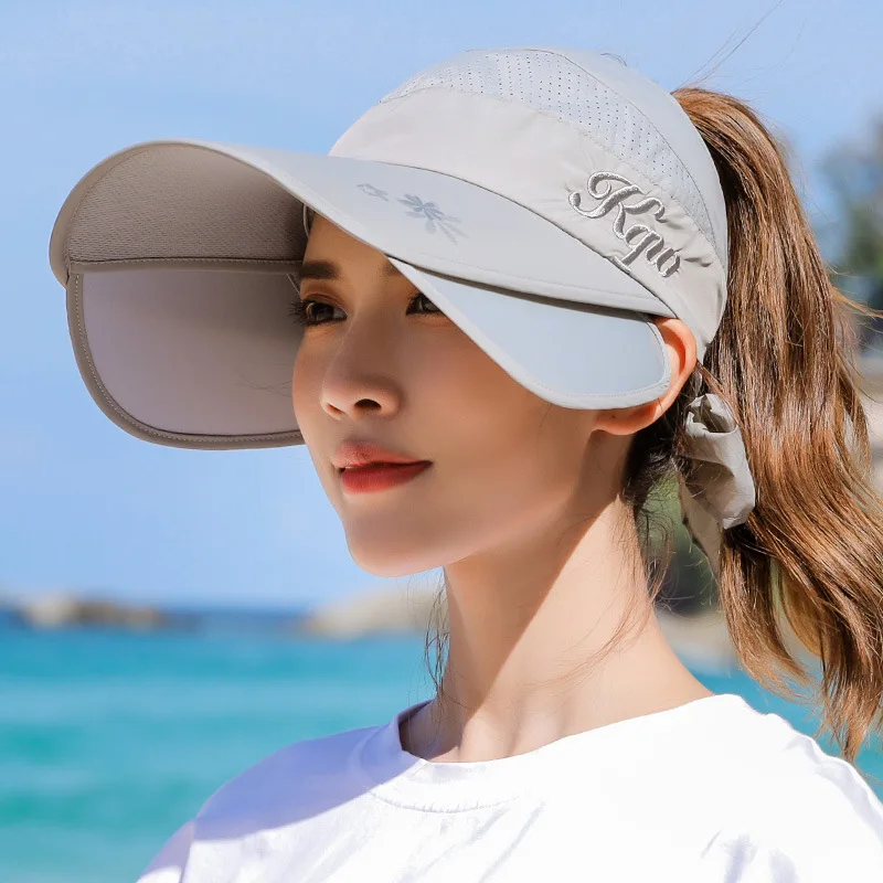 

Summer Sun Hat Visor Caps Female Scalable Brim Empty Top Baseball Cap UV Protection Beach Sun Visor Hats For Women