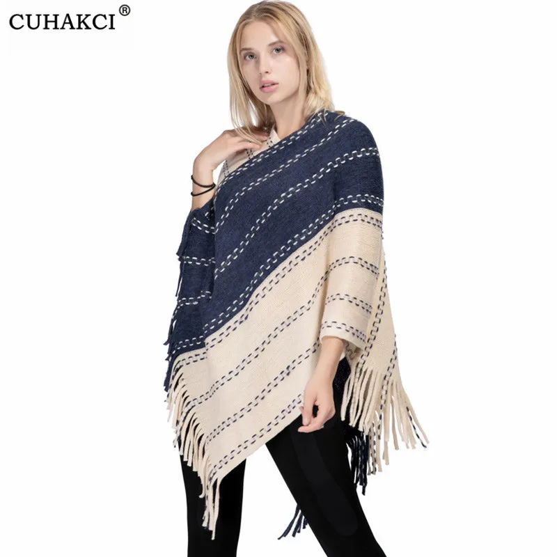 CUHAKCI осенний уличный плащ в стиле пэчворк цветной вязаный свитер с кисточками