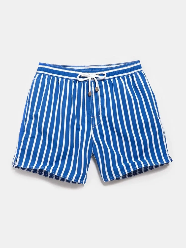 

New Style Men Stripe Swim Trunks Drawstring Summer Quick Drying Mini Beach Shorts Board Running Lounge with Lining Plus Szie 3XL