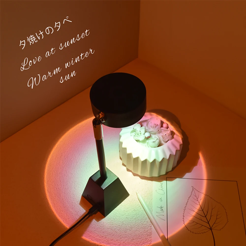 

Lamp Rainbow Led Lamp Sunset Red Projector Night Light Neon Background Desk Light for Bedroom Bar Coffee Store Remote USB Lamp