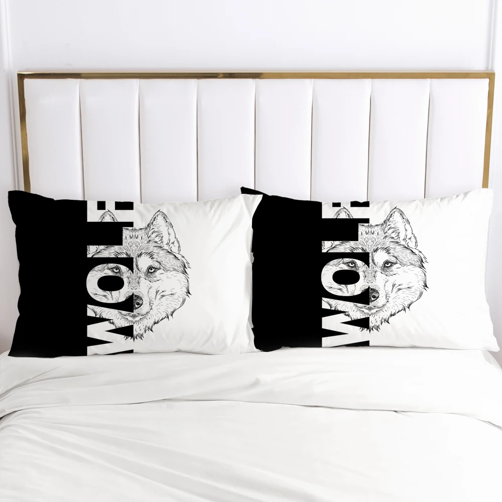 

2PCS 3D Pillow Cover 65x65 70x70 Nordic Decoration Throw Pillow Cases Bedding Black and white wolf PillowCase Customize