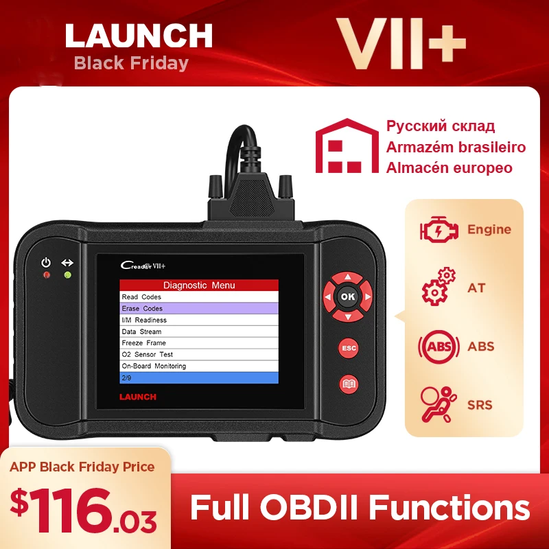 LAUNCH X431 Creader VII+ OBD2 автомобильный сканер для чтения кодов, автоматический диагностический инструмент для передачи двигателя, ABS Airbag Creader VII Plus