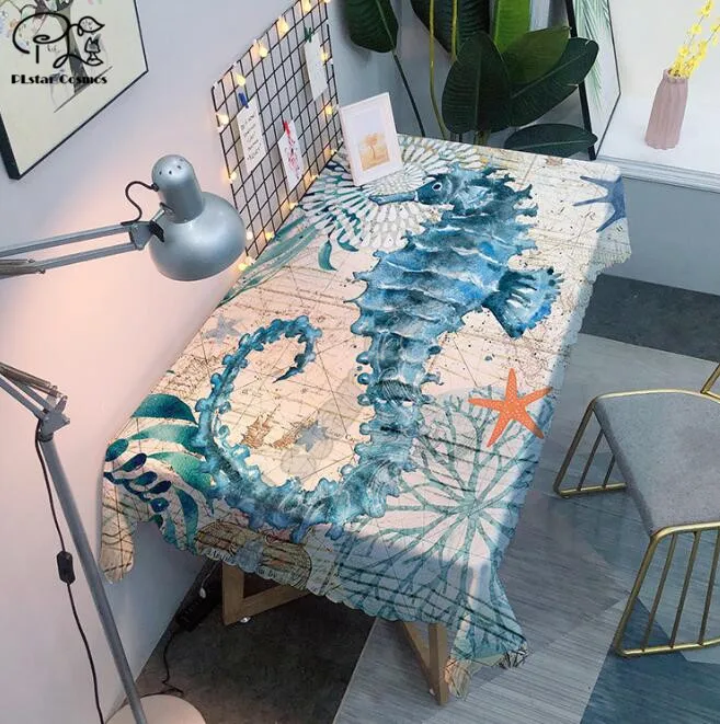 

Скатерть с рисунком морской черепахи, морской лошади, Дельфина, квадратная/прямоугольная Пыленепроницаемая скатерть для стола, домашний де...