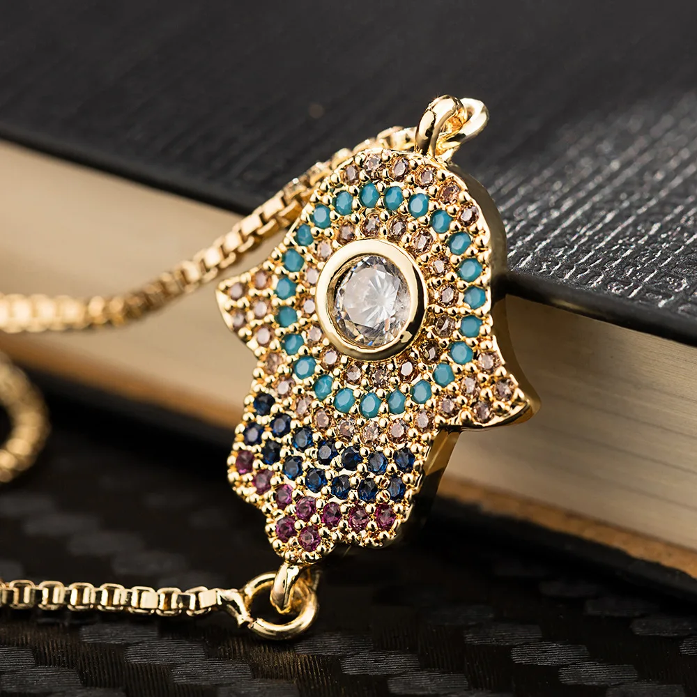 

2pcs 16x18mm CZ Micro Crystal Pave Hamsa Hand Evil Eye Jewelry Connector