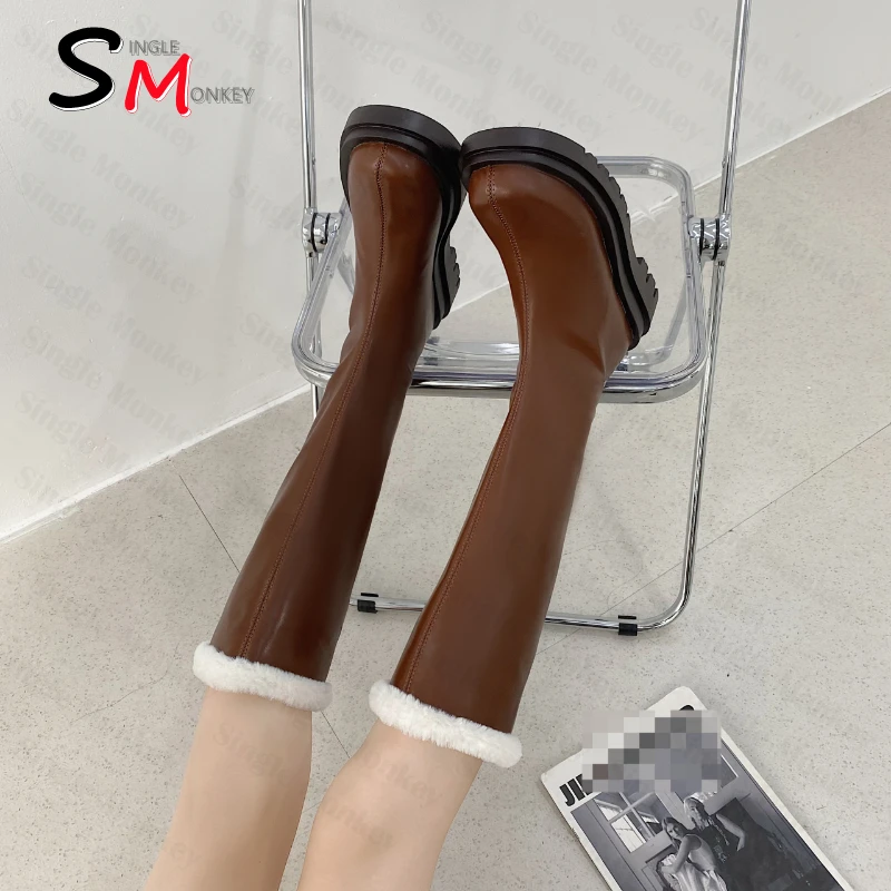 

Мотоциклетные сапоги Нескользящие сапоги 2022 модные мягкие женские сапоги до колена на меху осень-зима дизайнерская женская обувь на плоско...