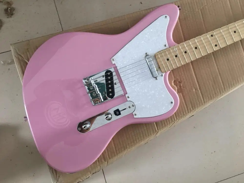 

China guitar factory custom new Pink color Electric Guitar reversed headstock In stock 11