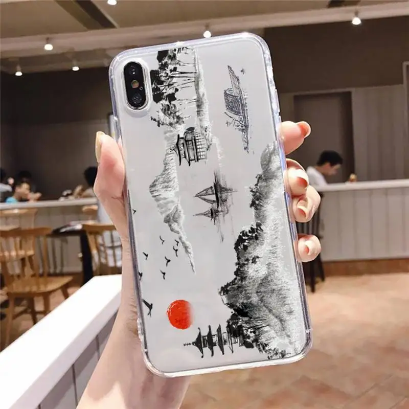 

Chinese landscape painting art Phone Case Transparent soft For iphone 5 5s 5c se 6 6s 7 8 11 12 plus mini x xs xr pro max