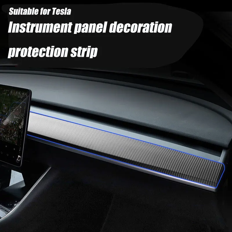 

For Tesla Model 3 Three Interior Carbon Fibre ABS Car Center Console Trim Refit Accessories Front dashboard Modified stickers