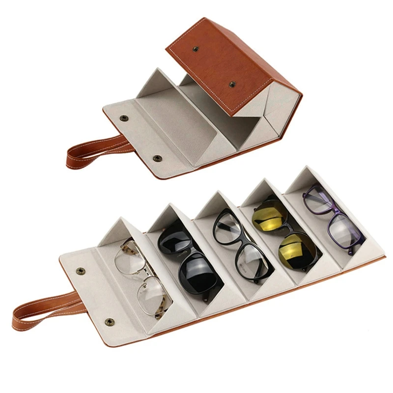 

5 Slots Foldable PU Leather Sunglasses Eyeglasses Travel Organizer Case Multiple Hanging Eyewear Holder Display