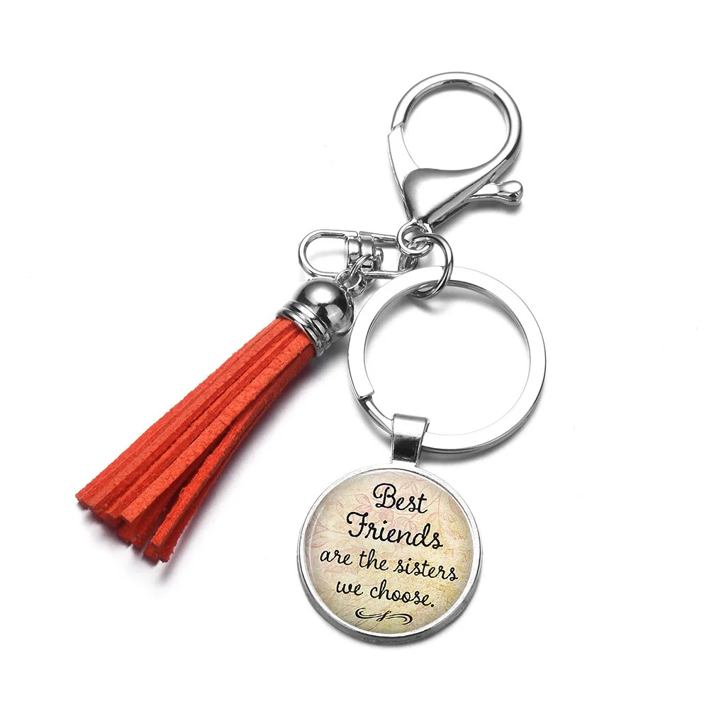 

Best Friends Proverbs Keychain Cute Stone Glass Friendship Car Key Chain Children Bag Pendant Keyring Lovers Holiday Gifts