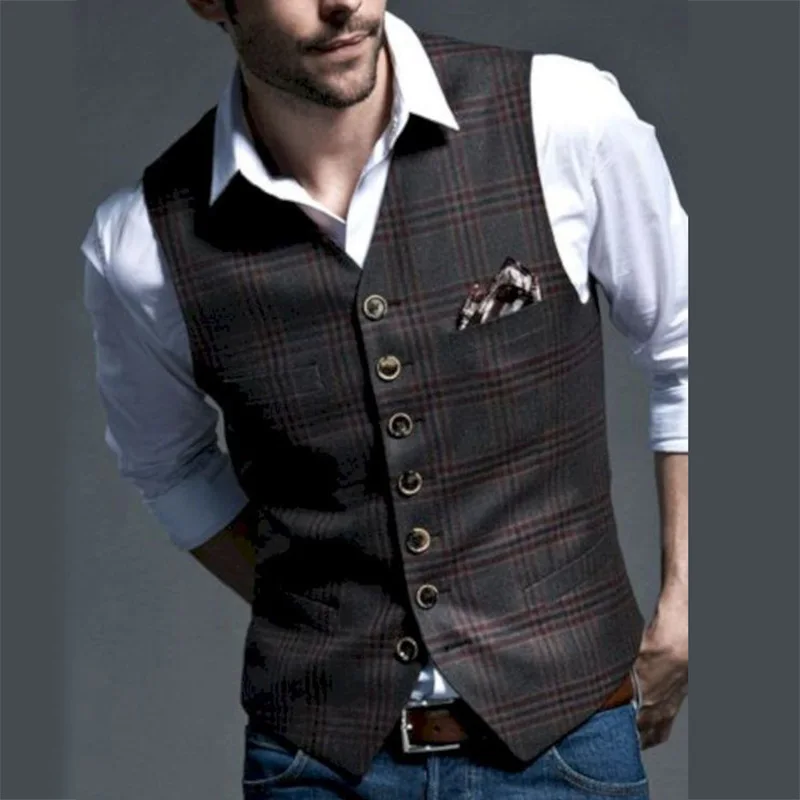 

WEPBEL Men Suit Vest Casual Business Waistcoat For Wedding Party Business Gentlemen Plaid Classic Suit Vests