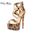 Onlymakerженские Босоножки с открытым носком, на платформе 15-16 см, с ремешком на щиколотке, с черным леопардовым принтом, на тонком высоком каблуке вечерние модельные повседневные туфли