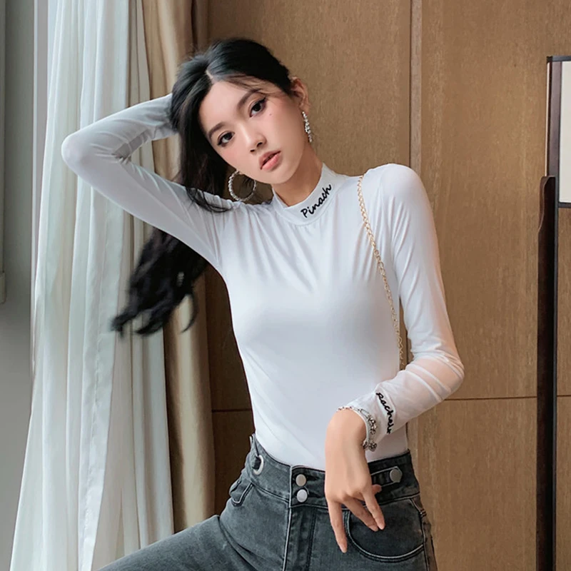 

V-Hanver Solid Basic Long Sleeve Womens Tshirt Casual Black White Fashion Crop Top T Shirt Ladies Fashion Korean Tee Shirt