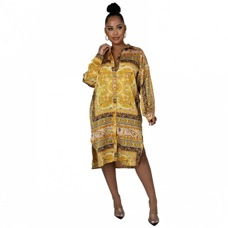 

African Clothes Dresses For Women Turn Down Collar Long Sleeve Blouses 2022 Spring New Casual Africa Clothing Shirts Tunic Dress