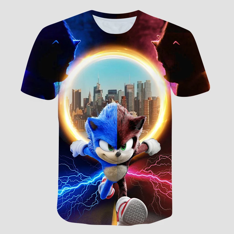 

2021 Summer Kids Clothes Short Sleeve 3D Cartoon Printed Sonic T Shirt for Streetwear Teenager Cool Boys and Girls Children Tops