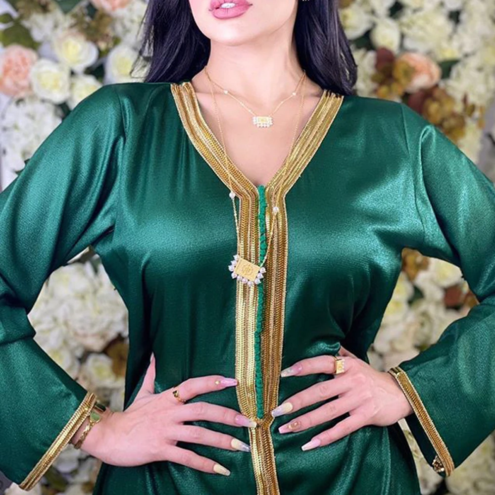 Женский атласный кафтан с длинным рукавом марокканская Дубайская абайя